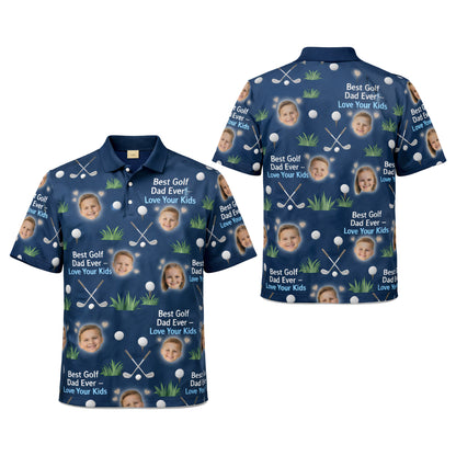 Best Golf Dad Ever Custom Kids Photo Polo Navy Blue