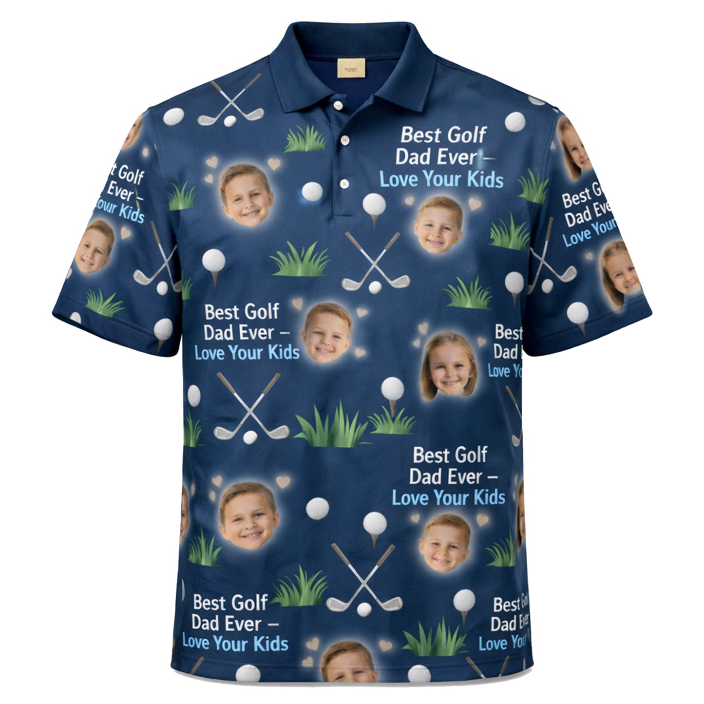 Best Golf Dad Ever Custom Kids Photo Polo Navy Blue