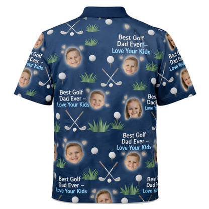 Best Golf Dad Ever Custom Kids Photo Polo Navy Blue