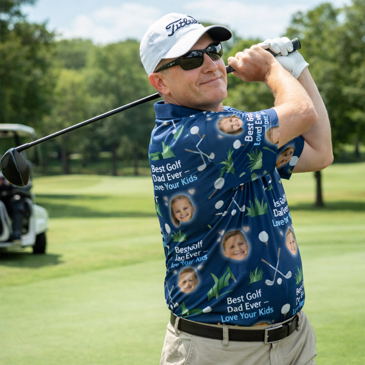 Best Golf Dad Ever Custom Kids Photo Polo Navy Blue