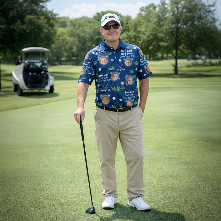 Best Golf Dad Ever Custom Kids Photo Polo Navy Blue