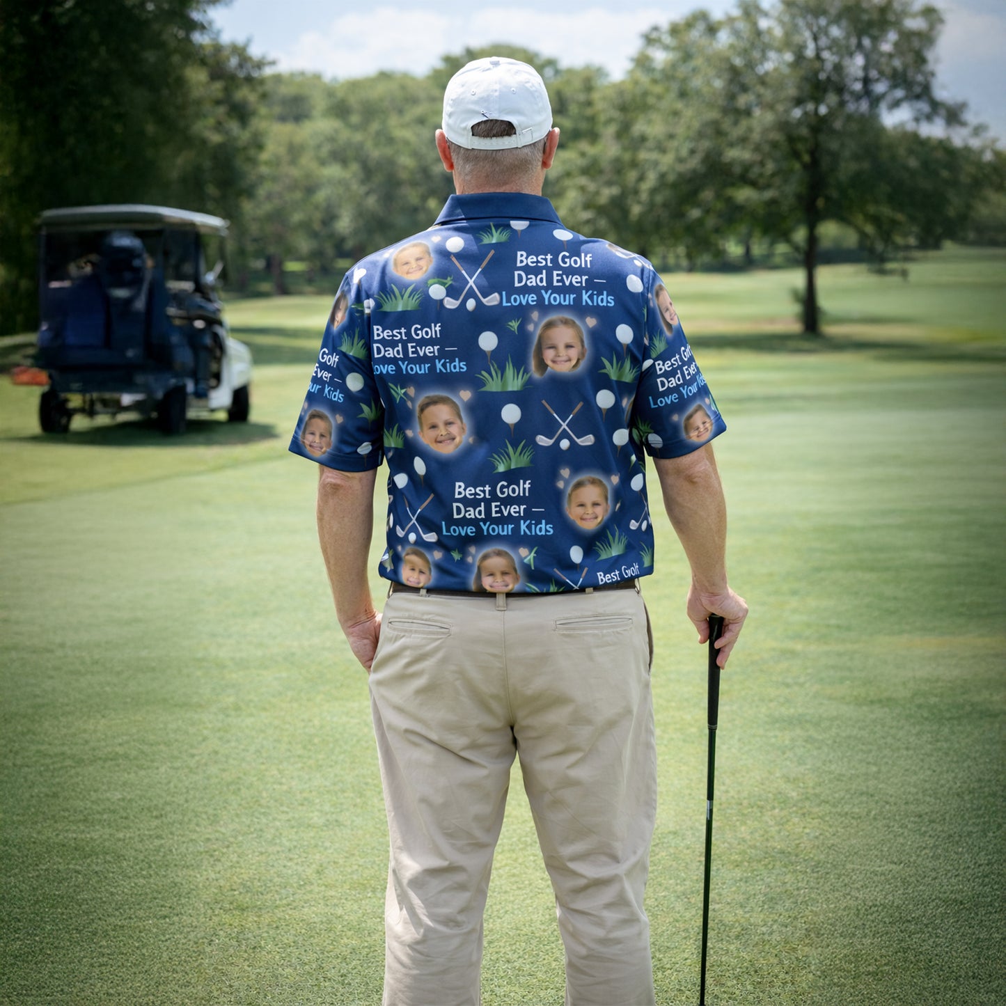 Best Golf Dad Ever Custom Kids Photo Polo Navy Blue