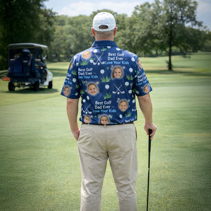 Best Golf Dad Ever Custom Kids Photo Polo Navy Blue