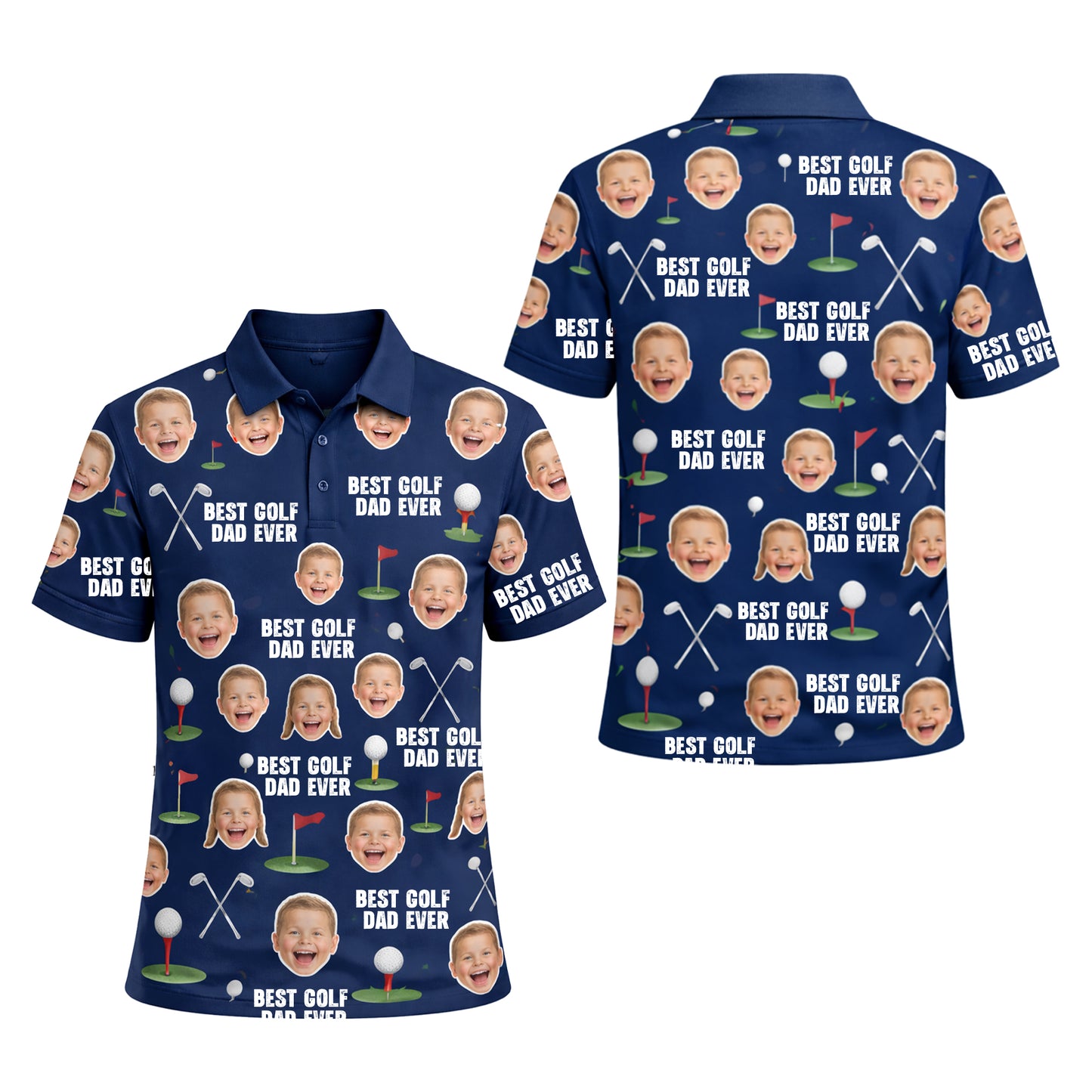 Best Golf Dad Custom Face Navy Blue Polo Shirt Men