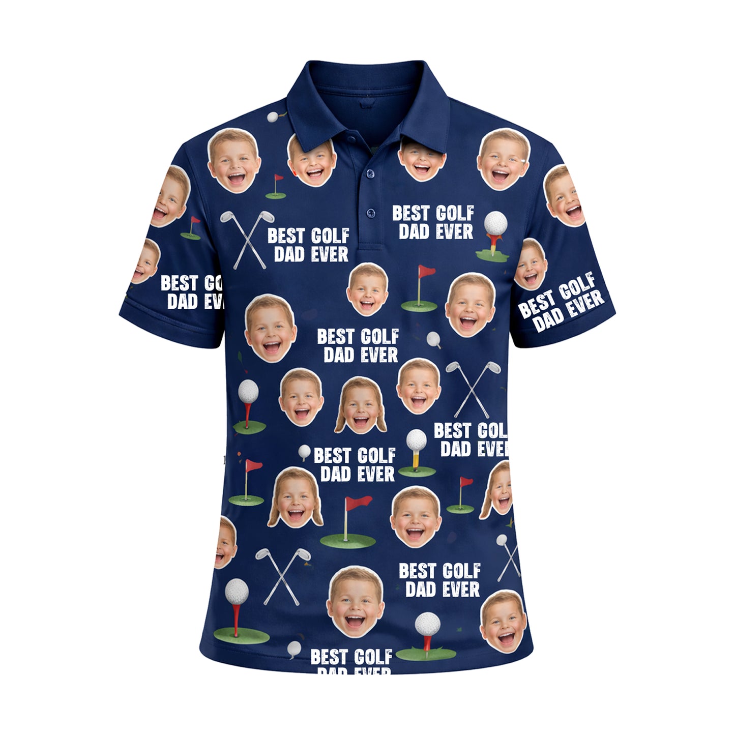 Best Golf Dad Custom Face Navy Blue Polo Shirt Men