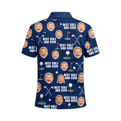 Best Golf Dad Custom Face Navy Blue Polo Shirt Men
