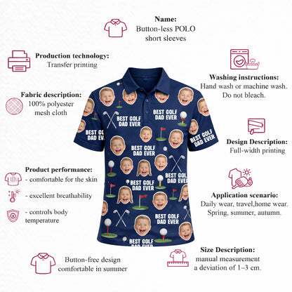 Best Golf Dad Custom Face Navy Blue Polo Shirt Men