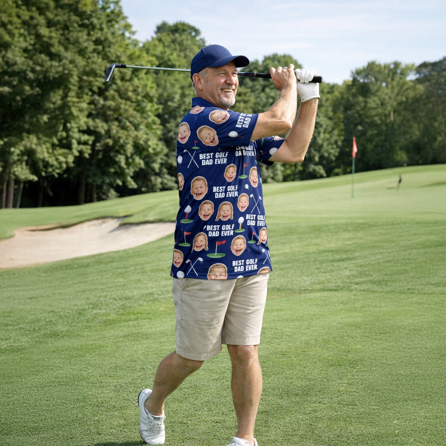 Best Golf Dad Custom Face Navy Blue Polo Shirt Men