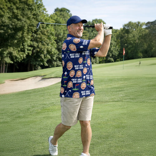 Best Golf Dad Custom Face Navy Blue Polo Shirt Men