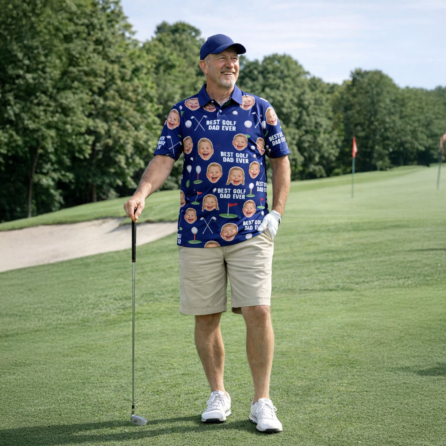 Best Golf Dad Custom Face Navy Blue Polo Shirt Men