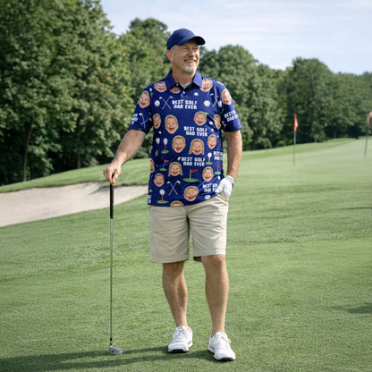 Best Golf Dad Custom Face Navy Blue Polo Shirt Men