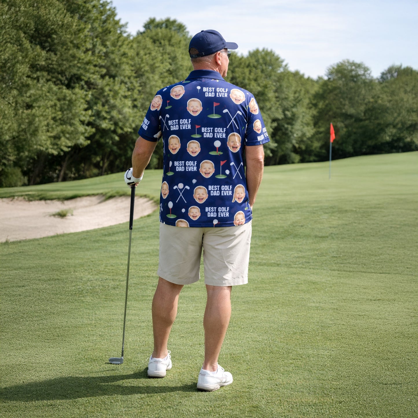 Best Golf Dad Custom Face Navy Blue Polo Shirt Men
