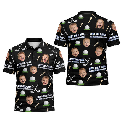 Custom Kids Photo Best Golf Dad Polo Shirt Black