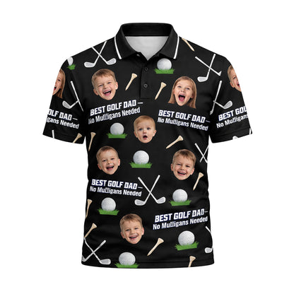 Custom Kids Photo Best Golf Dad Polo Shirt Black