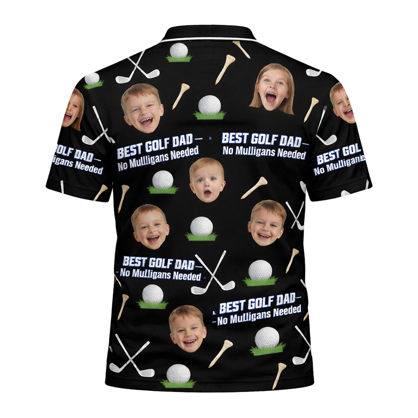 Custom Kids Photo Best Golf Dad Polo Shirt Black
