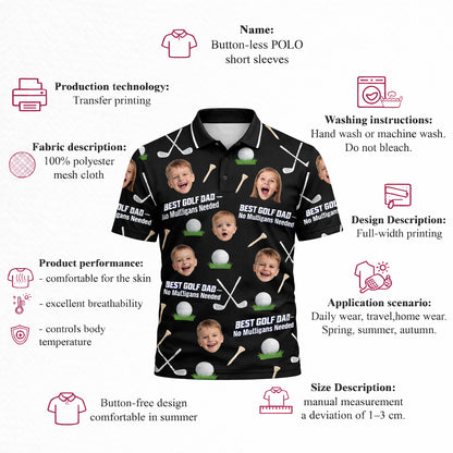Custom Kids Photo Best Golf Dad Polo Shirt Black