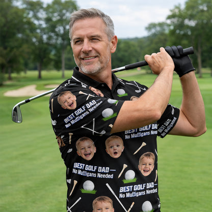 Custom Kids Photo Best Golf Dad Polo Shirt Black