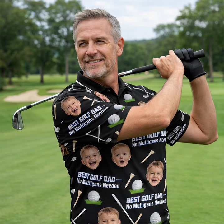 Custom Kids Photo Best Golf Dad Polo Shirt Black