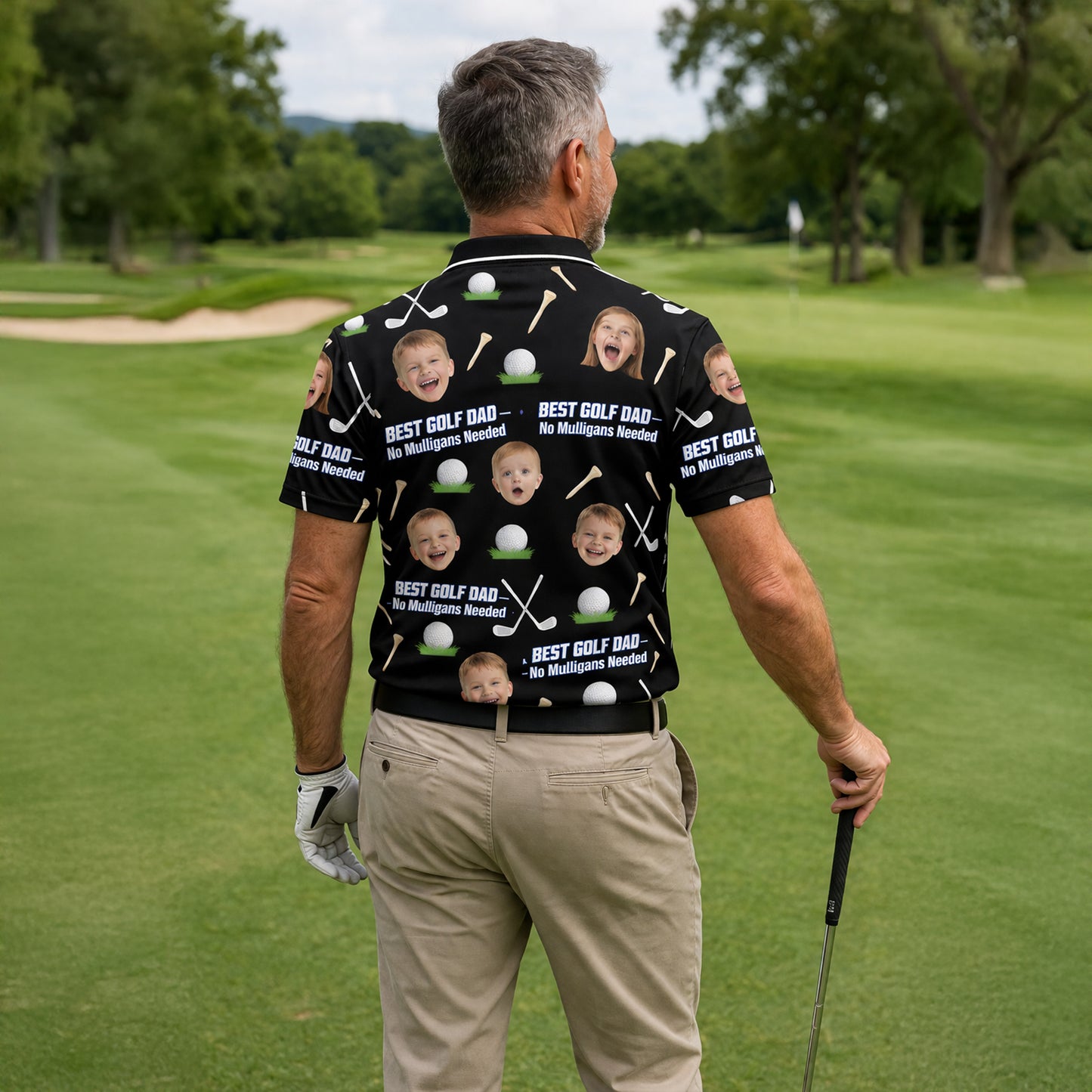 Custom Kids Photo Best Golf Dad Polo Shirt Black
