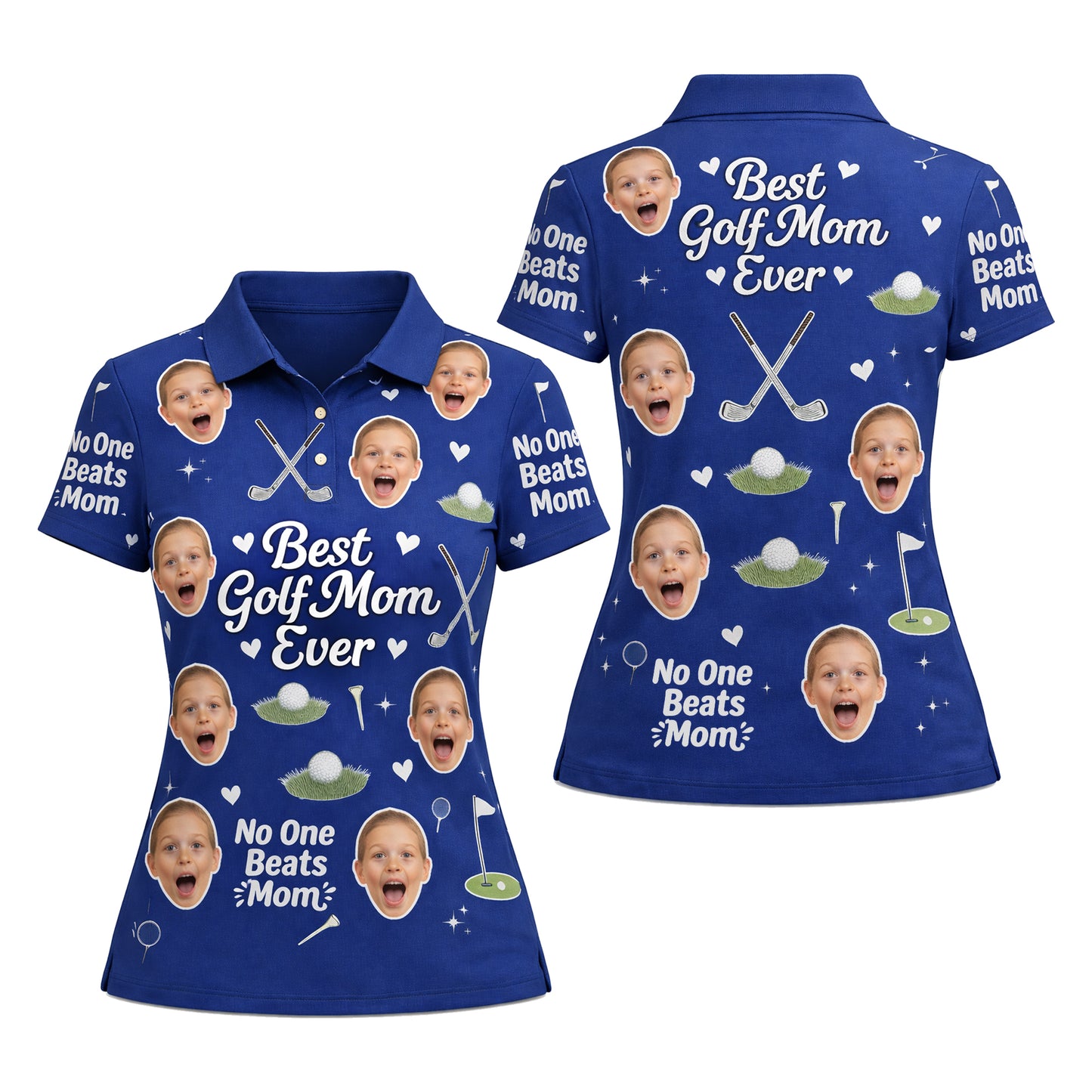 Best Golf Mom Ever Custom Kid Face Polo Royal Blue