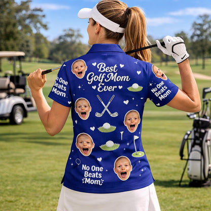 Best Golf Mom Ever Custom Kid Face Polo Royal Blue