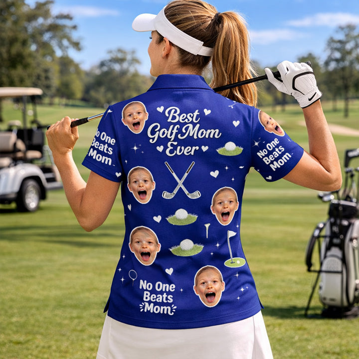 Best Golf Mom Ever Custom Kid Face Polo Royal Blue