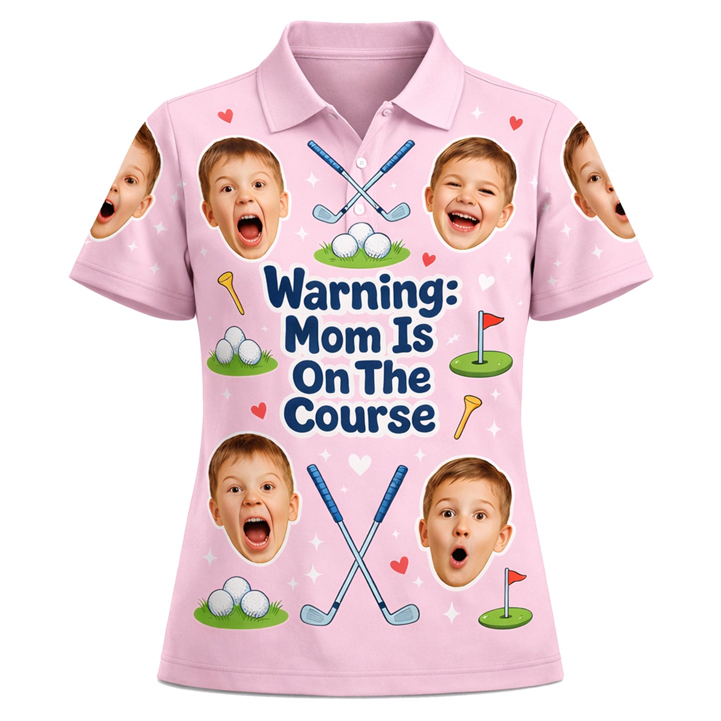 Custom Kids Photo Warning Mom On Course Golf Polo Pink