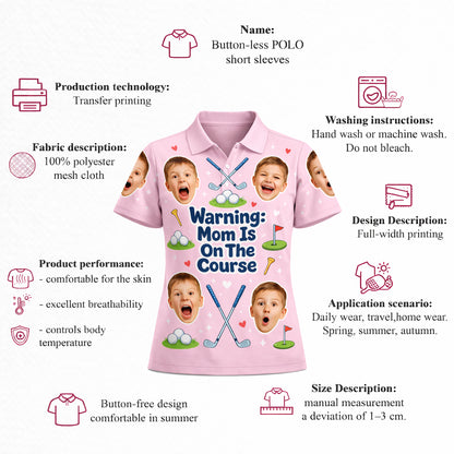 Custom Kids Photo Warning Mom On Course Golf Polo Pink