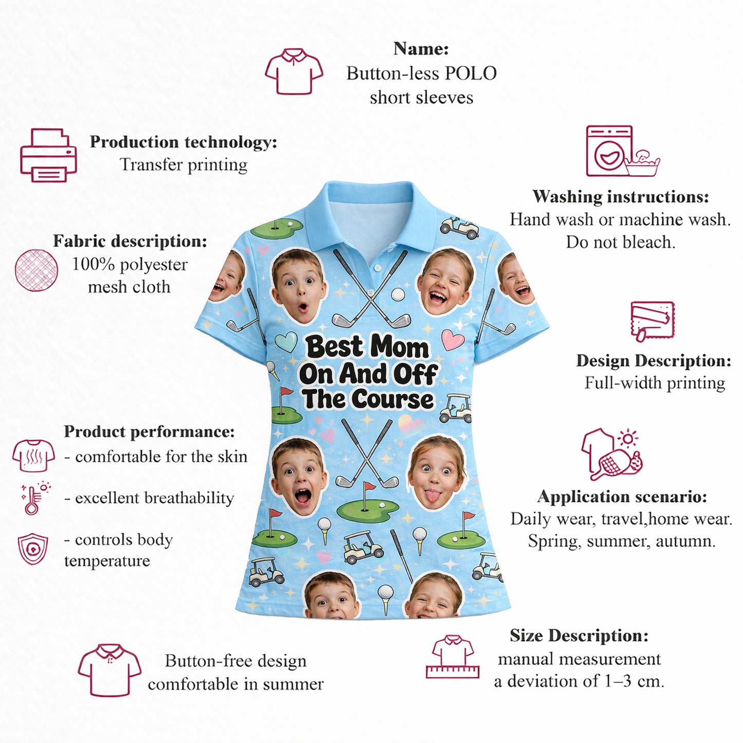 Best Mom On And Off The Course Custom Photo Polo