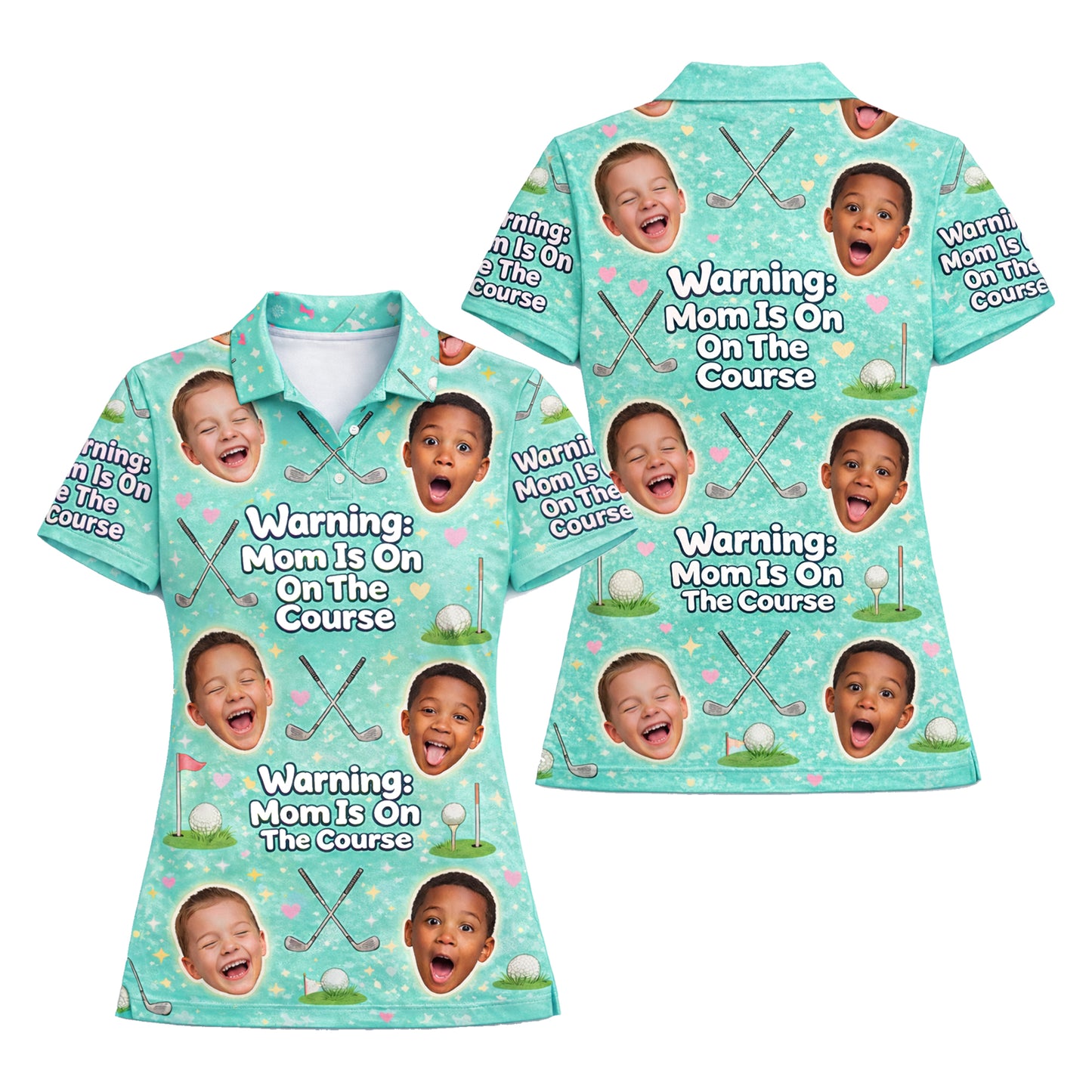 Funny Golf Mom Custom Face Mint Green Polo Shirt