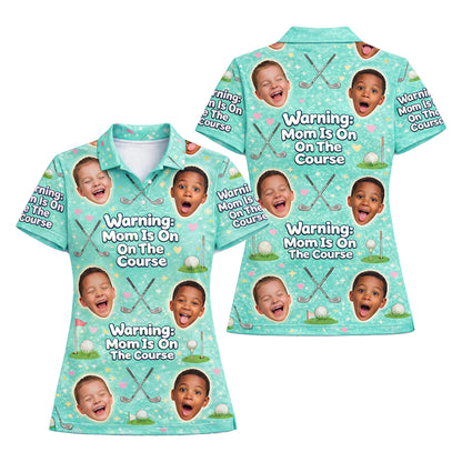 Funny Golf Mom Custom Face Mint Green Polo Shirt