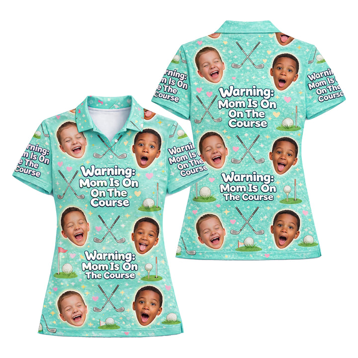Funny Golf Mom Custom Face Mint Green Polo Shirt