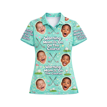 Funny Golf Mom Custom Face Mint Green Polo Shirt