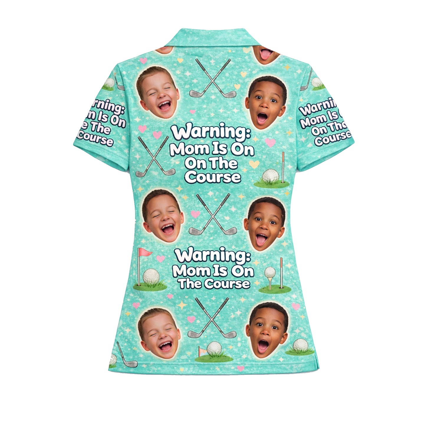 Funny Golf Mom Custom Face Mint Green Polo Shirt