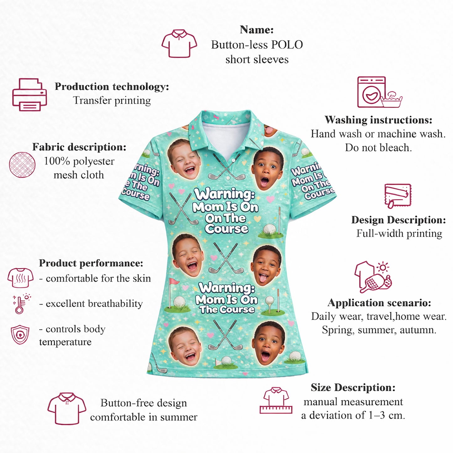 Funny Golf Mom Custom Face Mint Green Polo Shirt
