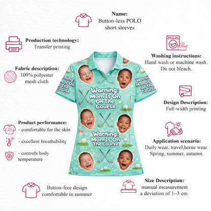 Funny Golf Mom Custom Face Mint Green Polo Shirt