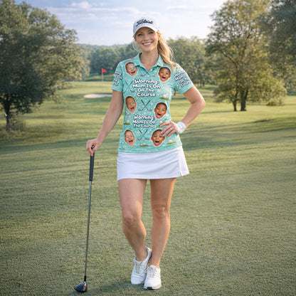 Funny Golf Mom Custom Face Mint Green Polo Shirt