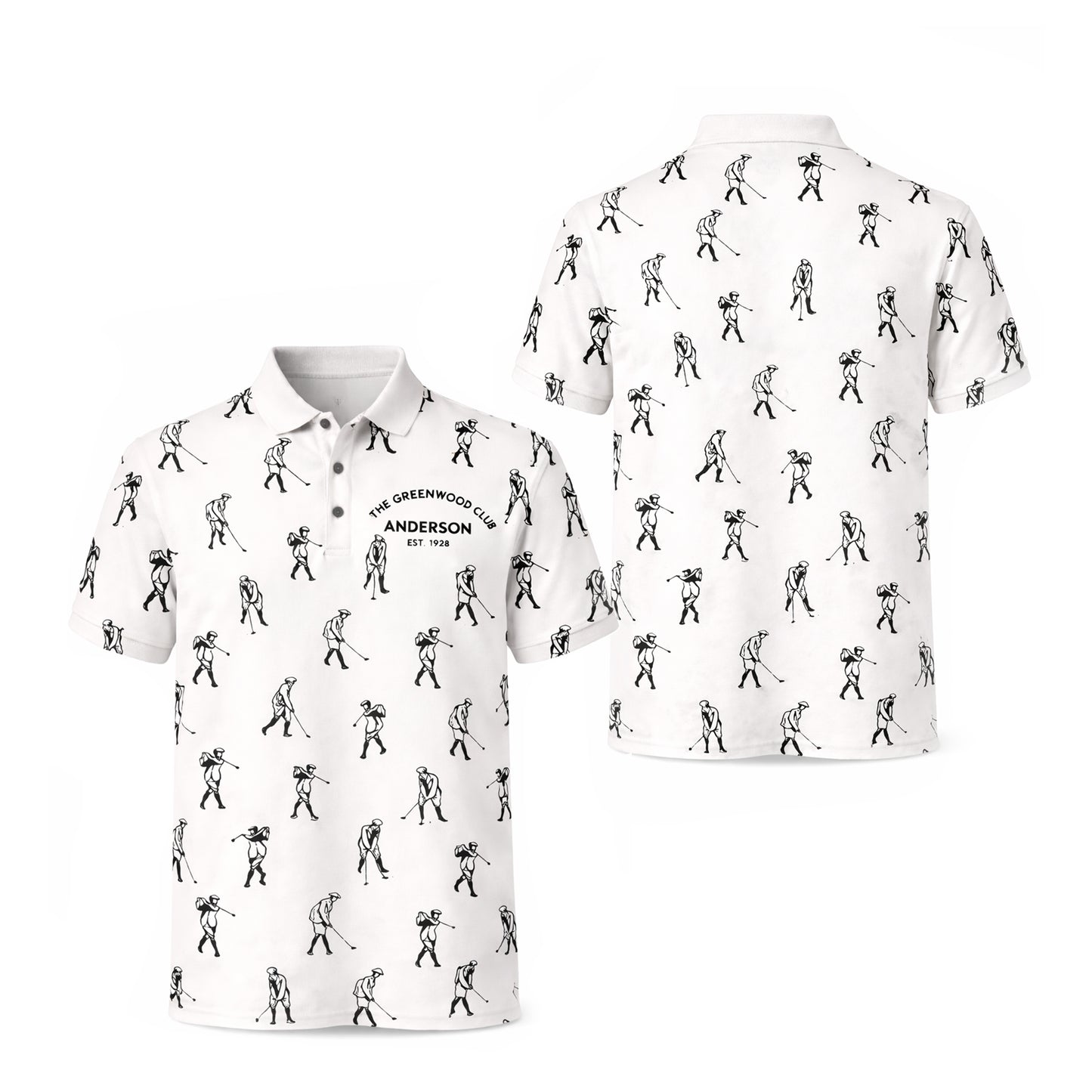 Custom Name Golf Club Vintage Print White Polo Shirt