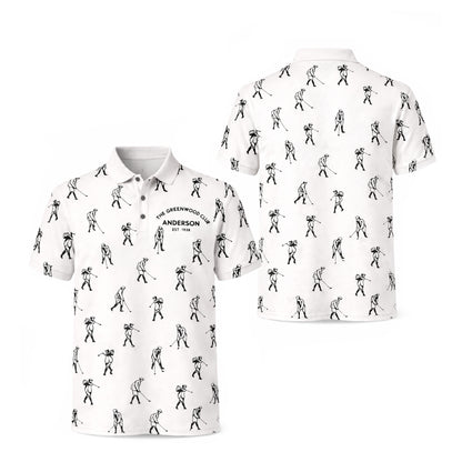 Custom Name Golf Club Vintage Print White Polo Shirt