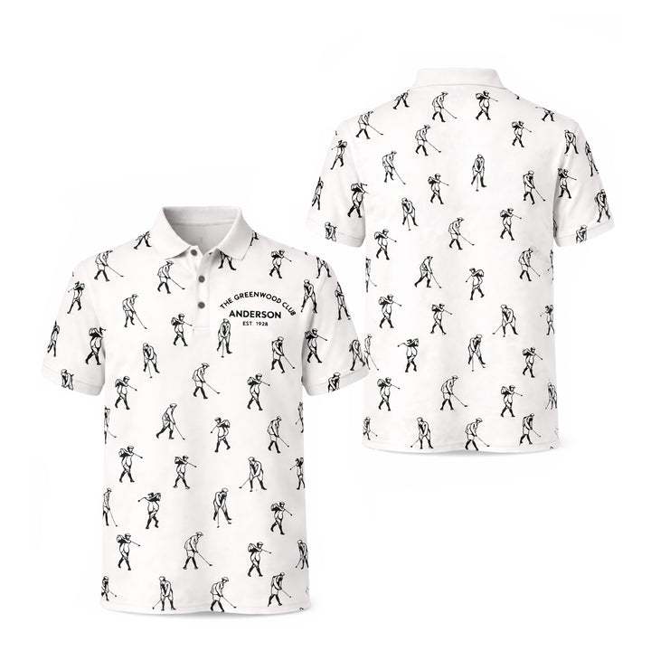 Custom Name Golf Club Vintage Print White Polo Shirt
