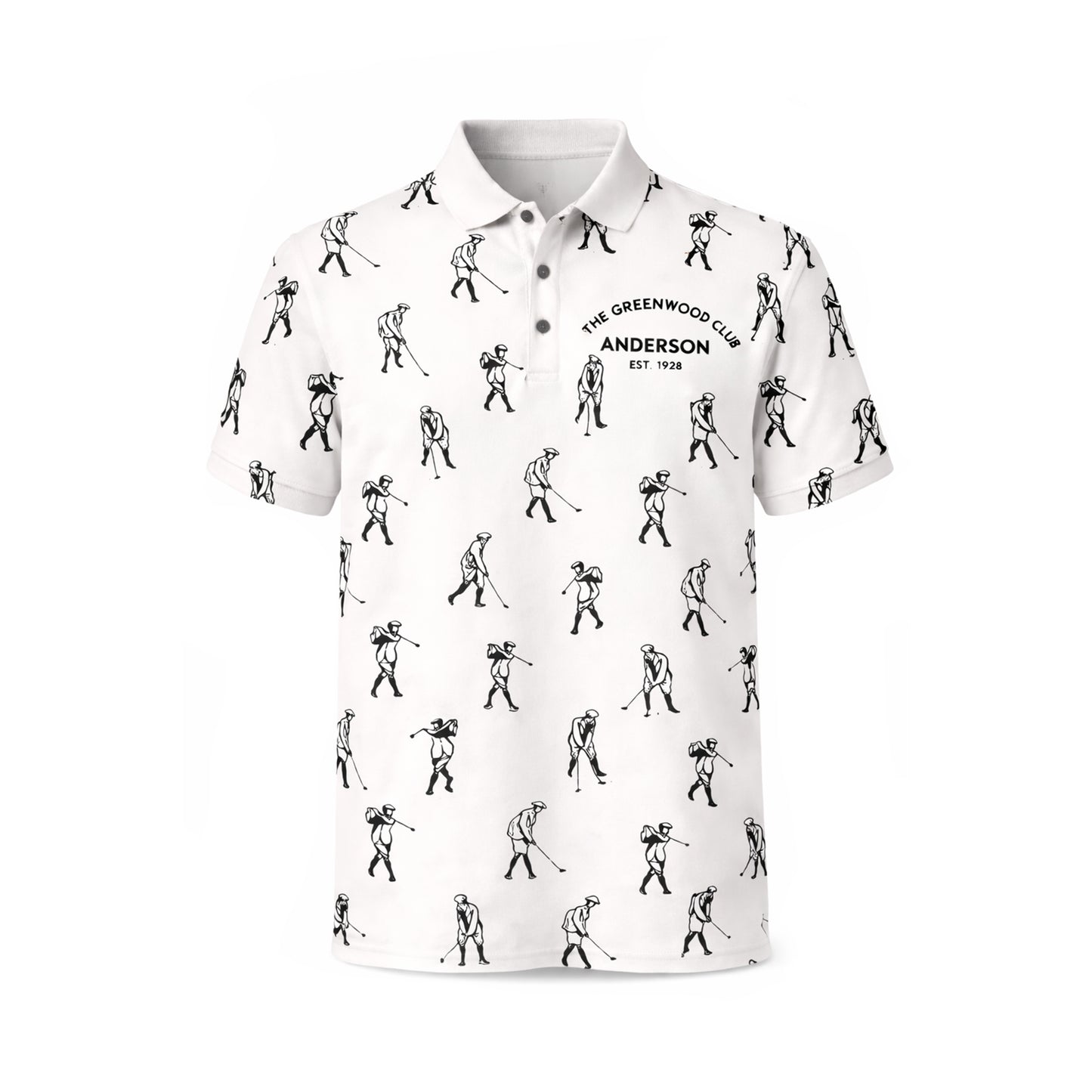 Custom Name Golf Club Vintage Print White Polo Shirt