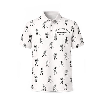 Custom Name Golf Club Vintage Print White Polo Shirt