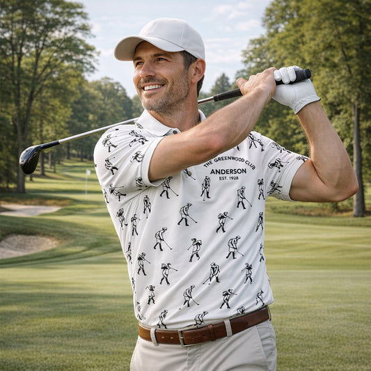 Custom Name Golf Club Vintage Print White Polo Shirt