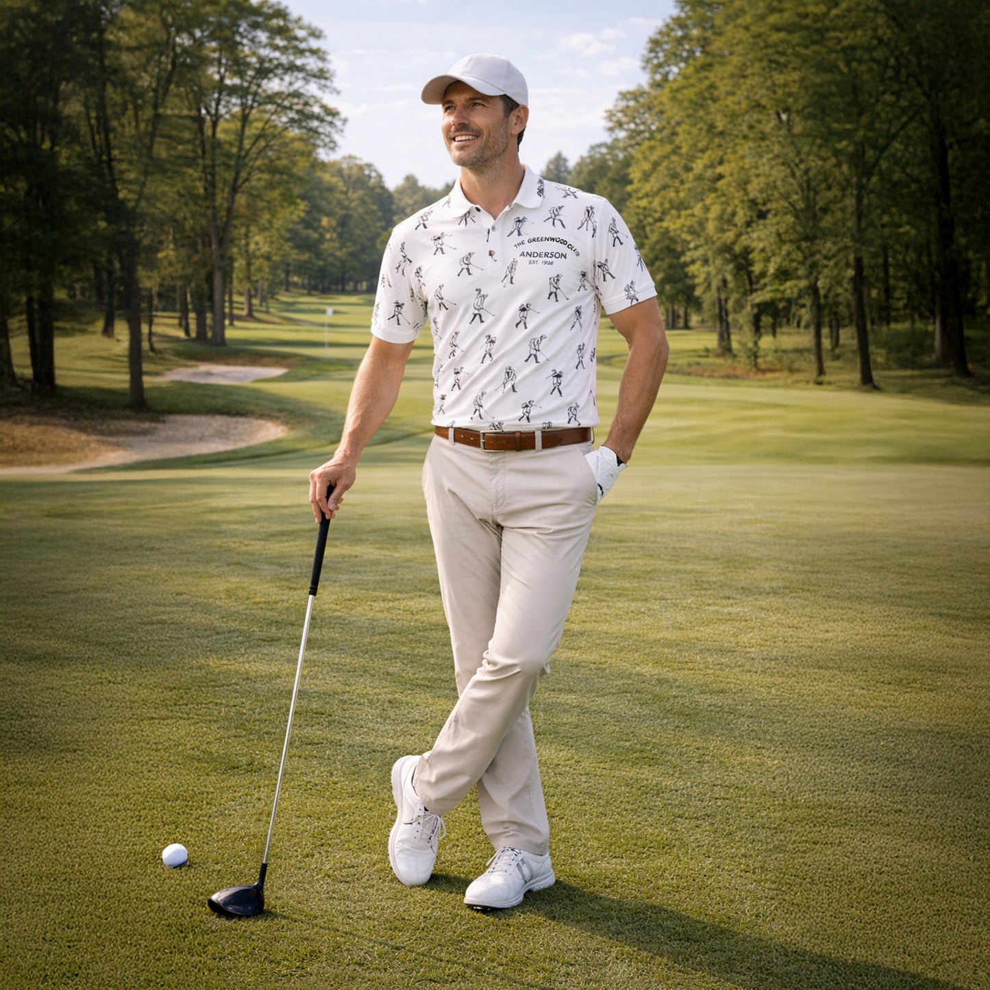 Custom Name Golf Club Vintage Print White Polo Shirt