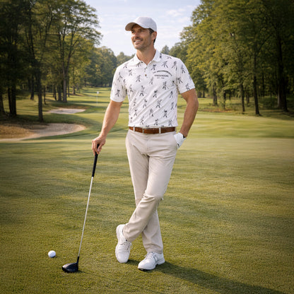 Custom Name Golf Club Vintage Print White Polo Shirt