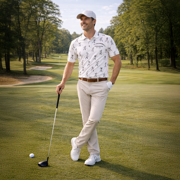 Custom Name Golf Club Vintage Print White Polo Shirt