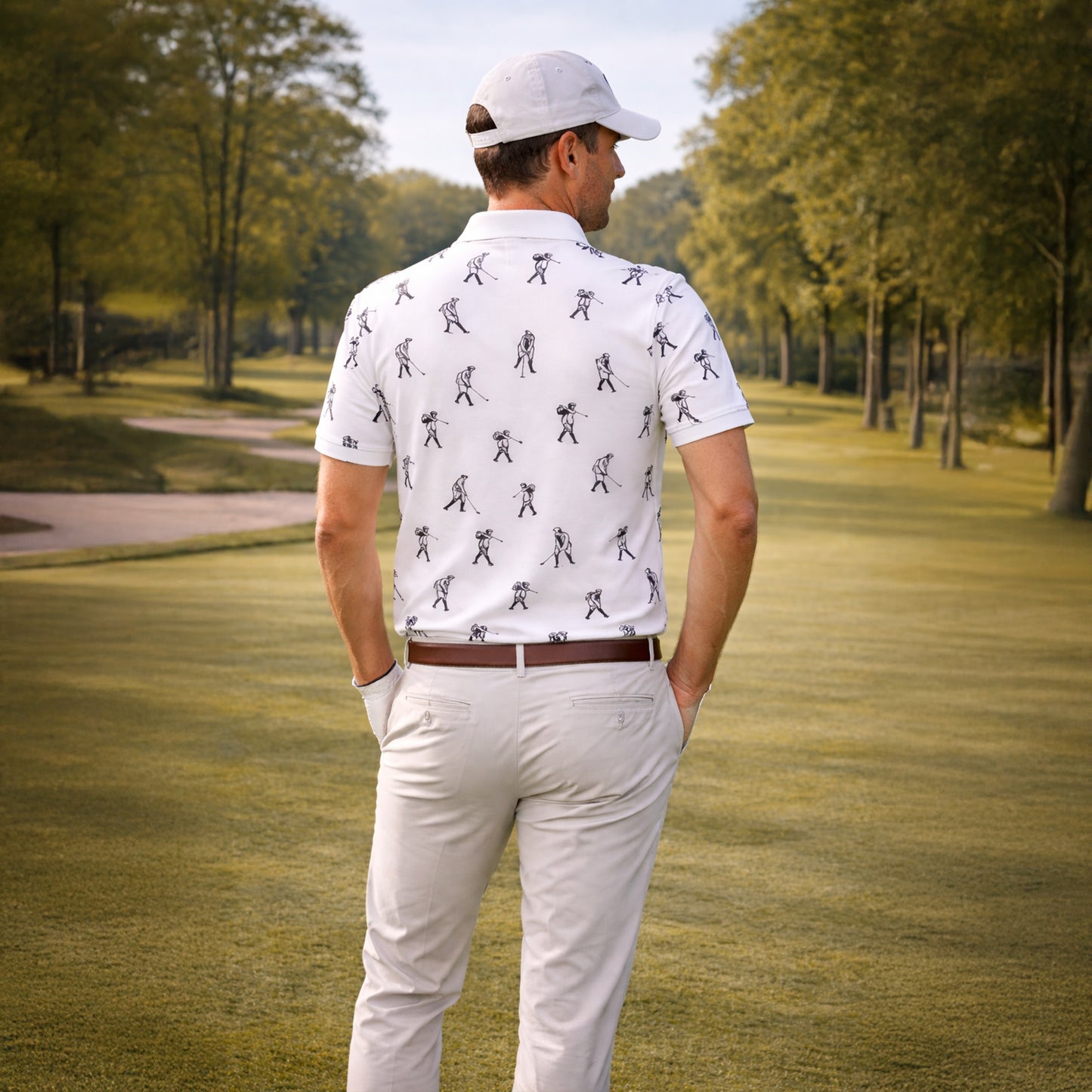 Custom Name Golf Club Vintage Print White Polo Shirt