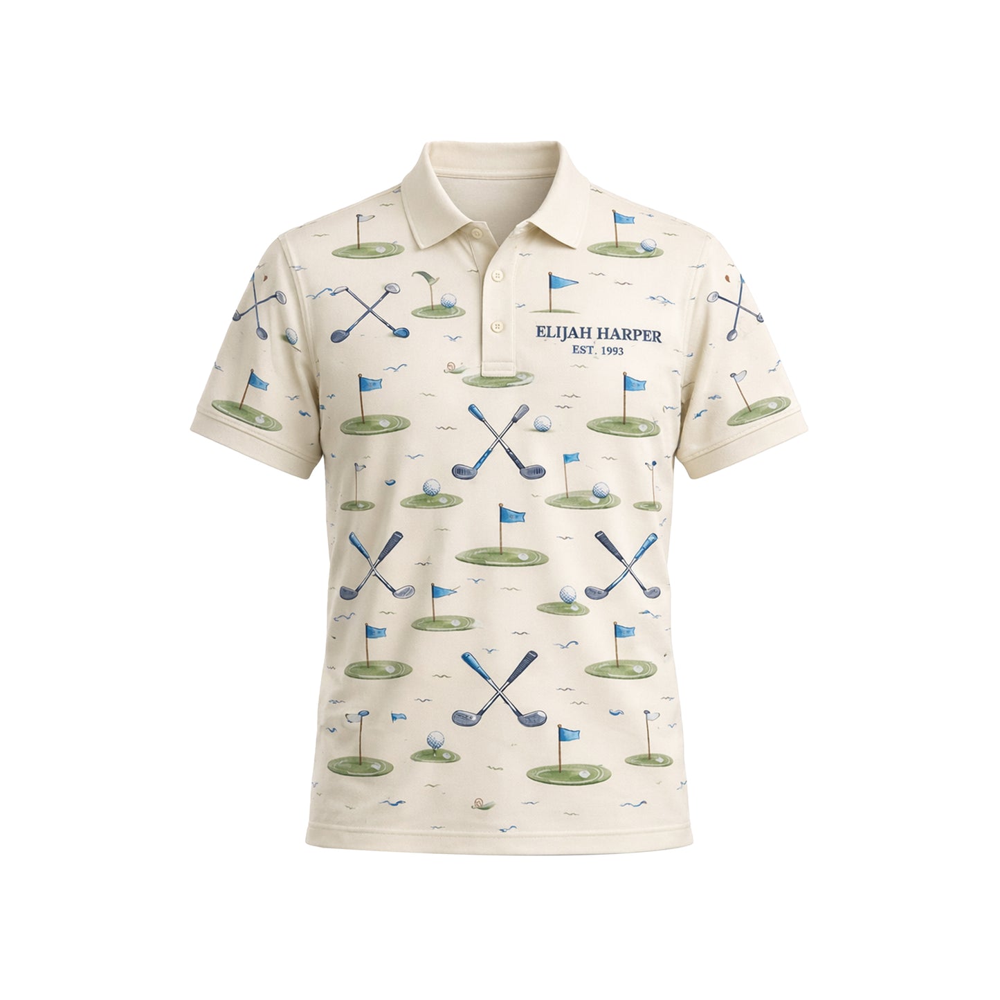 Custom Name Est Year Watercolor Golf Polo Cream Beige