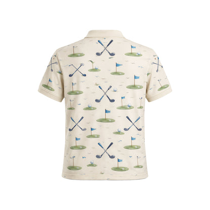 Custom Name Est Year Watercolor Golf Polo Cream Beige