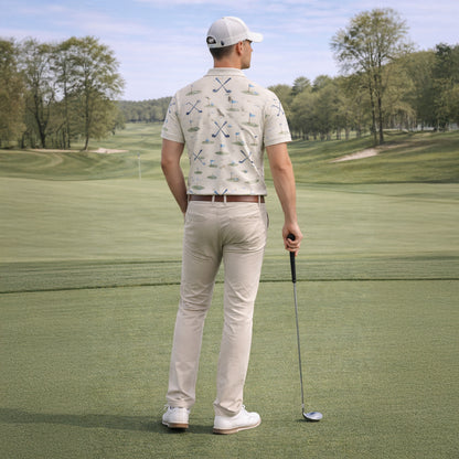 Custom Name Est Year Watercolor Golf Polo Cream Beige